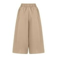 thumbnail image 2 of Women's Wide Leg Capri Pants Casual 3/4 Length Stretch Trousers Elastic Waist Comfy Summer Pants Beige L Size, 2 of 7