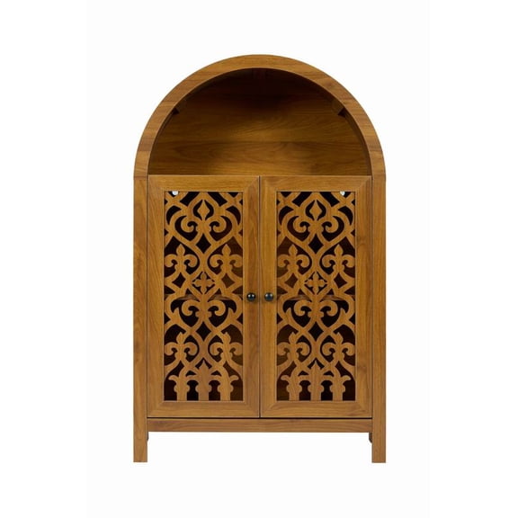 Hand-Carved Arched Cabinet, Solid Wood Storage Cabinet with Open Shelf & 2 Doors, Tall Narrow Accent Cabinet for Living Room, Bedroom, Entryway