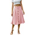 thumbnail image 1 of Faldas midi una línea plisada botton abajo falda elástico cintura casual transpirable falda para las mujeres, 1 of 7