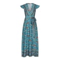 thumbnail image 4 of Hyknon Dresses for Women Mode Décontractée Imprimée Boho Manches Volantes Robe à Lacets Col en V Décontractée Douce Fluide Ample Robes, 4 of 4