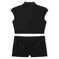 thumbnail image 4 of YONGHS Kids Girls 2 Piece Ballet Dance Gymnastics Sports Tracksuit Sequins Crop Top with Shorts Set Black 6, 4 of 7
