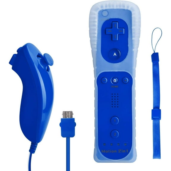 Wii Remote and Nunchuck Controller,Wii Remote Controller with Motion Plus,Silicone Case and Wrist Strap Compatible for Wii/Wii U,Dark Blue