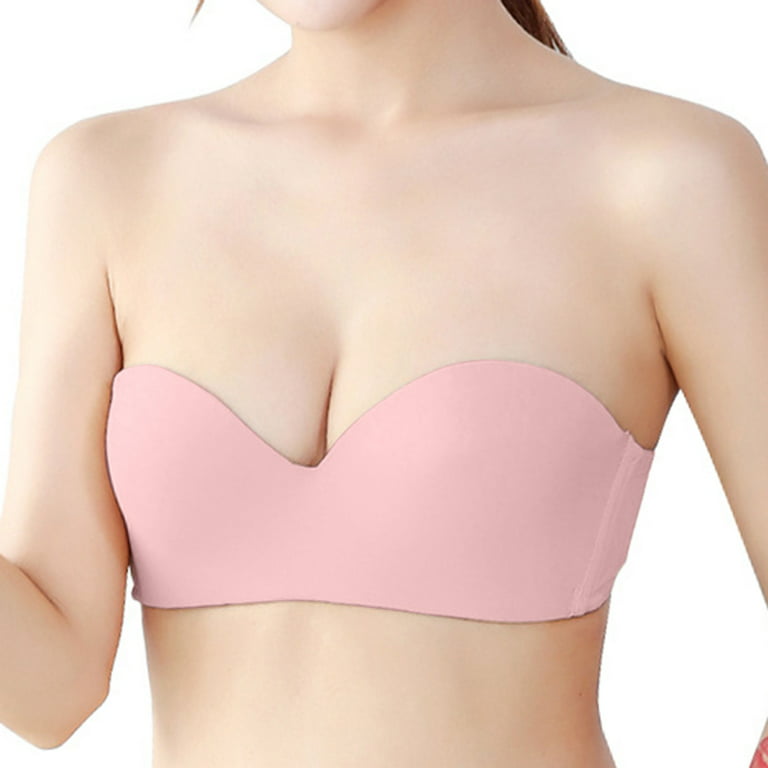 Fsqjgq Women Strapless Bras Wireless Female Tube Top Solid Push up Thin Bras  Underwear Convertible Straps Lingerie Vest Pink 38 