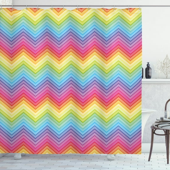 Ambesonne Rainbow Shower Curtain, Colorful Vivid Chevron, 69"Wx75"L, Multicolor