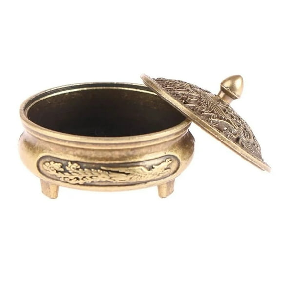 ZSPZYLBF Dragon Incense Burner, Bakhoor Burner, Brass Bowl and Lid for Sticks, Cones, Wax Melts and Resin, Gold