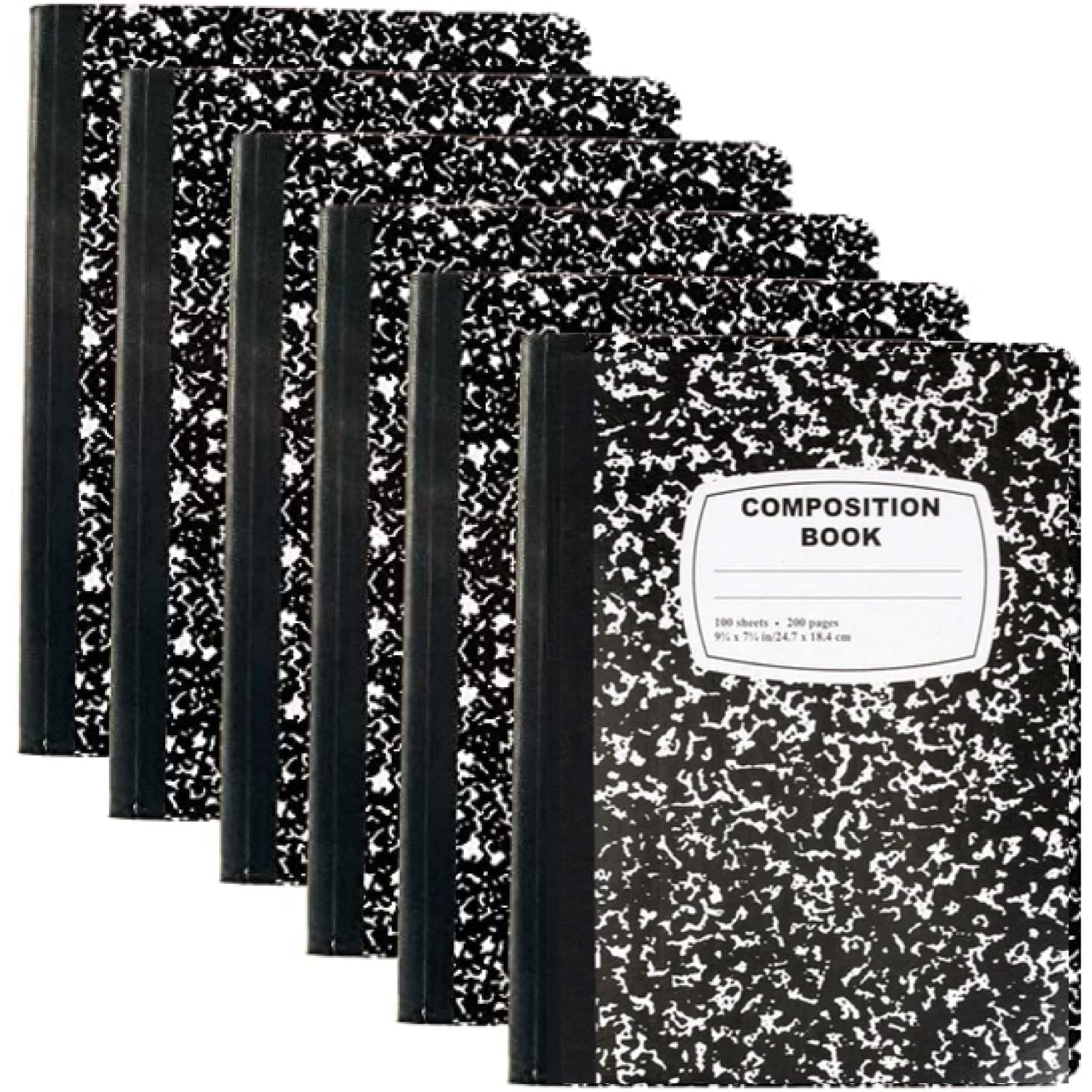 Bulk Composition Notebooks 50 Pack, College Ruled 200 Pages 100 Sheets, 9.25 x 7.5 Inch, Hard Cover Marble Notebooks for Work Office, Black