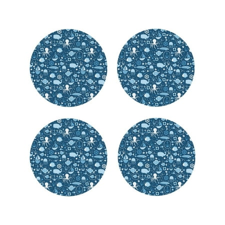 

Fuzoiu Octopus And Whale Print Leather Coasters Set Drink Coasters Set of 4 for Tabletop Protection Durable PVC Coasters Home Décor and Housewarming Gift-Round Shape