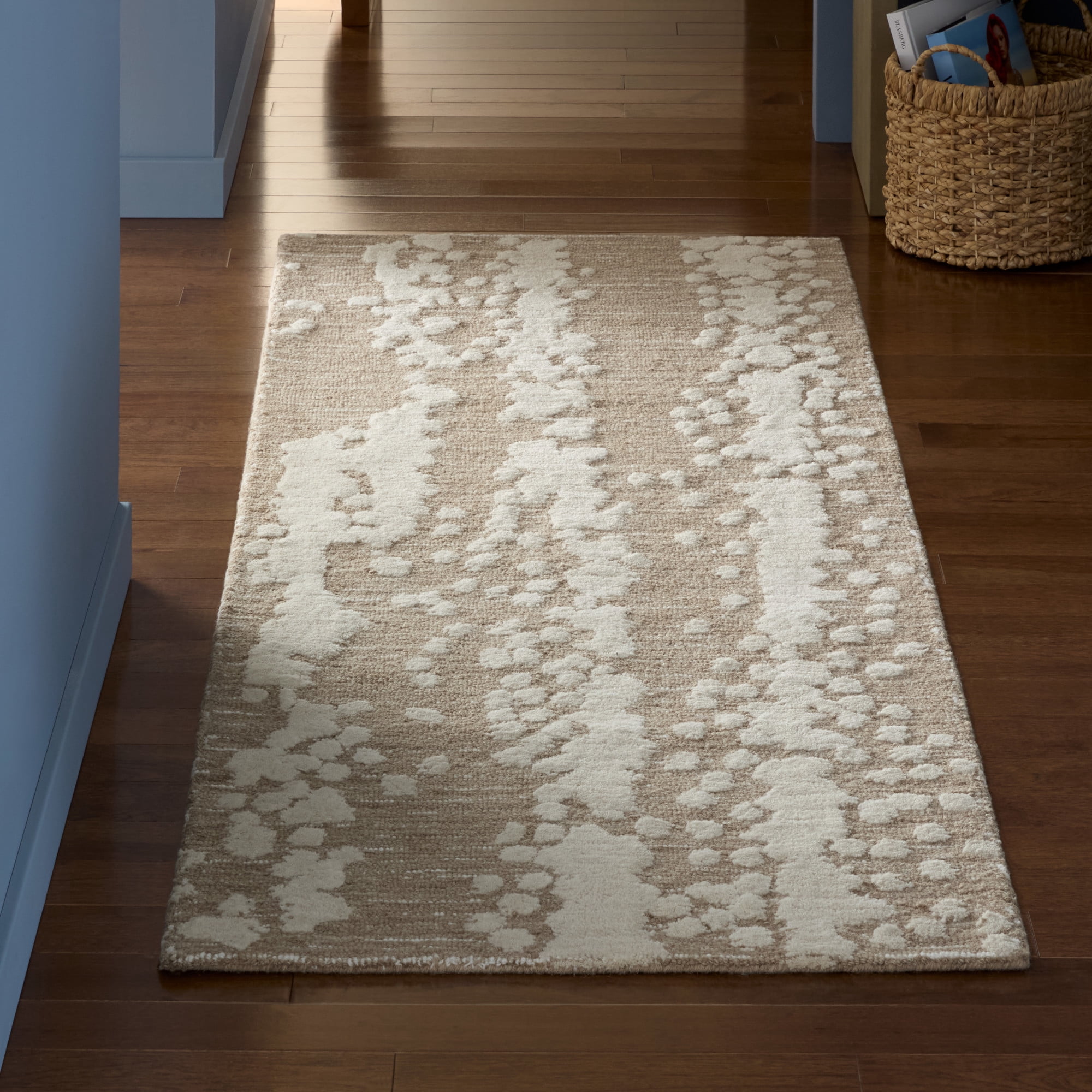 NICOLE MILLER NEW YORK Mod Weave Abstract Knotted Texture Handcrafted Runner Area Rug, 100% Wool Rug, Taupe, 2'5"x7"