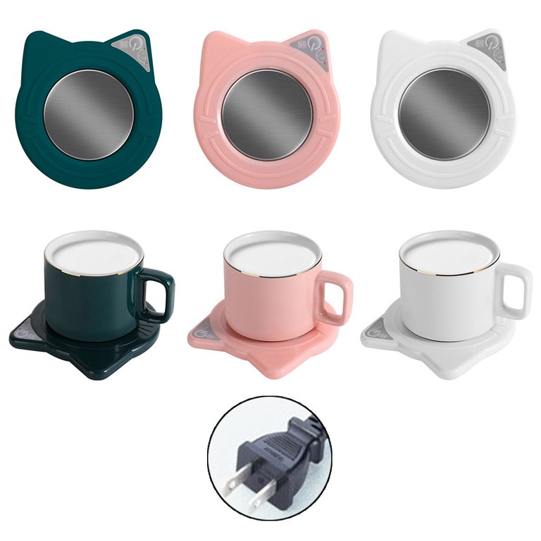 HGYCPP Cute Cat Coffee Mug Warmer Pad & Cups Electric Power Cup Warmer Heat  Beverage Mug Mat Keep Warm Coffee Tea Electric pad 