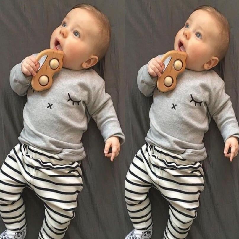 2PCS AB Infant Baby Boy Girl Long Sleeve Letter Tops+Floral Pants Outfit II 
