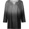 thumbnail image 3 of Womens Summer Tops 3/4 Length Sleeve Button Down Shirts Henley V Neck Striped Blouses Plus Size Trendy Comfy Tees 2025 Tunic Elbow Sleeve Print Blouse, 3 of 4