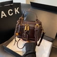 thumbnail image 3 of Retro PU Leather Bucket Bag for Women Zipper Closure Small Crossbody Handbags with Pendant Shoulder Tote Handbag Casual Shopper Handbag for Work & Daily Use (Coffee ), 3 of 10