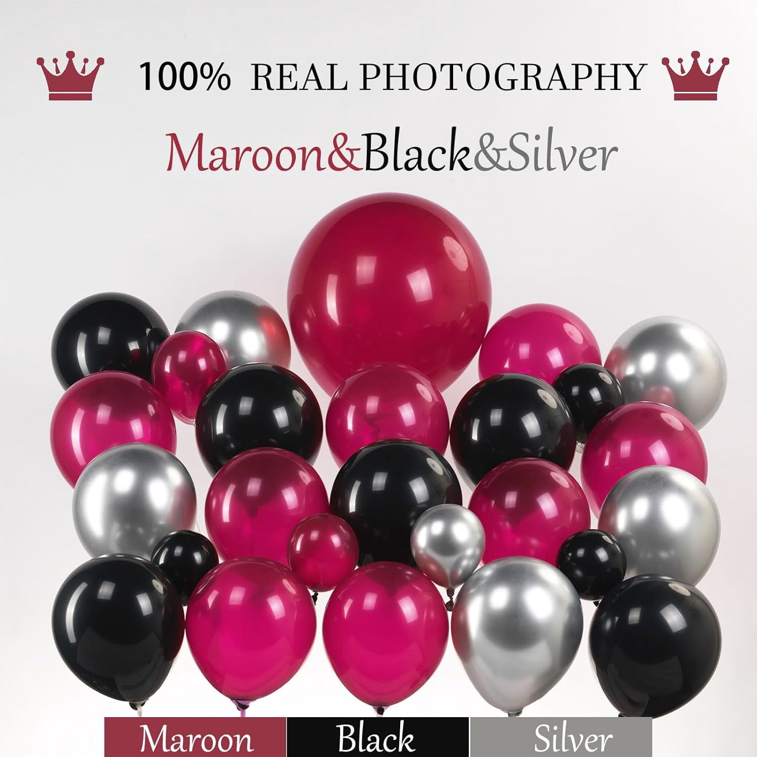130 Pcs Maroon Black Silver Balloon Arch Kit with GRAD Letters & Graduation Cap Foil Balloons Star Accents for Senior Night Decorations Class of 2026 Prom Party Supplies