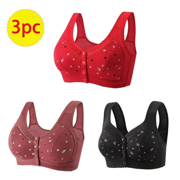 Itsame 3PC Bras for Women's Full Support Everyday Sports Bra Set Comfortable Breathable Wireless Comfort Bralette Set Red Size 2XL