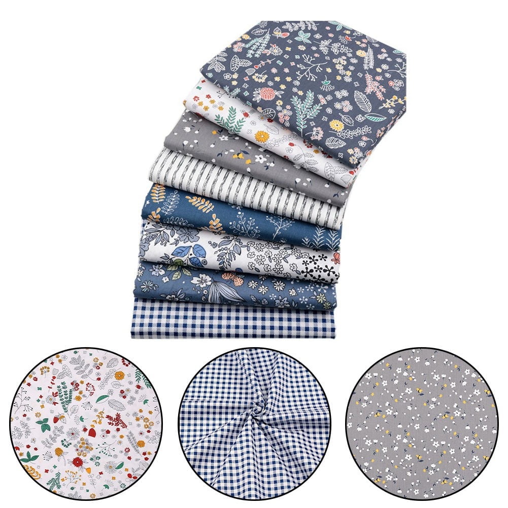 8pcs Pure Cotton Printed Gray Series Floral Fabric Diy Handmade Patch Sewing Set