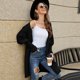 thumbnail image 1 of Cárdigan de punto de color sólido con cuello en V y tiras para mujer europea y americana, temperamento de otoño e invierno, chaqueta suéter verde larga, 1 of 4