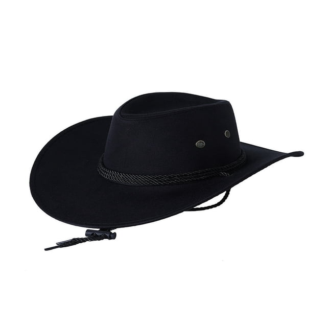 Men Cowboy Hat with Adjustable Chin Rope Wide Brim Vintage Style Cap