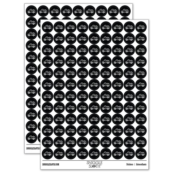 Cute Truck with Pumpkins Fall Harvest 200 Round Stickers - Black - Gloss Finish - 0.50" Size