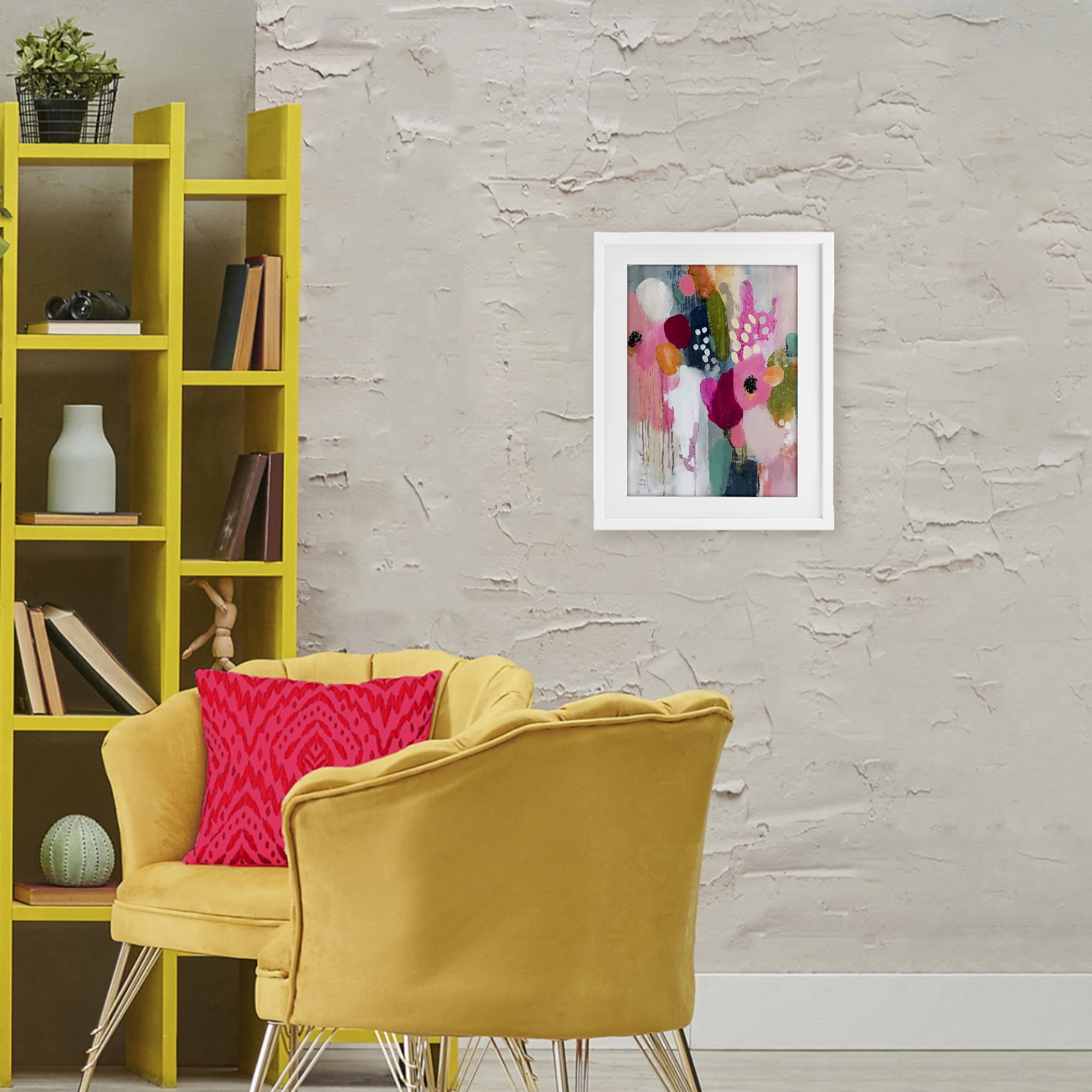 Stupell Industries Paint Drip Blooms Cascade White Framed Print Under Glass, design by Riley B