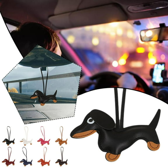 QHUDLV Car Keychain,Dachshund Pendant,PU Desktop Decoration