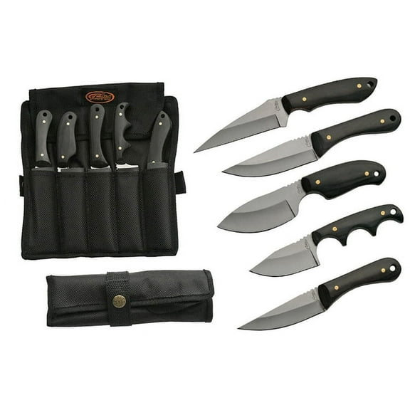 SZCO Supplies 5-Piece Outdoor Utility Knife Set with Pakkawood Handles and Nylon Sheath, Black