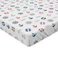 thumbnail image 2 of Ambesonne Anchor Fitted Sheet 2 Pcs Set, Marine Nautical Wheel, Twin, Blue and Red, 2 of 3