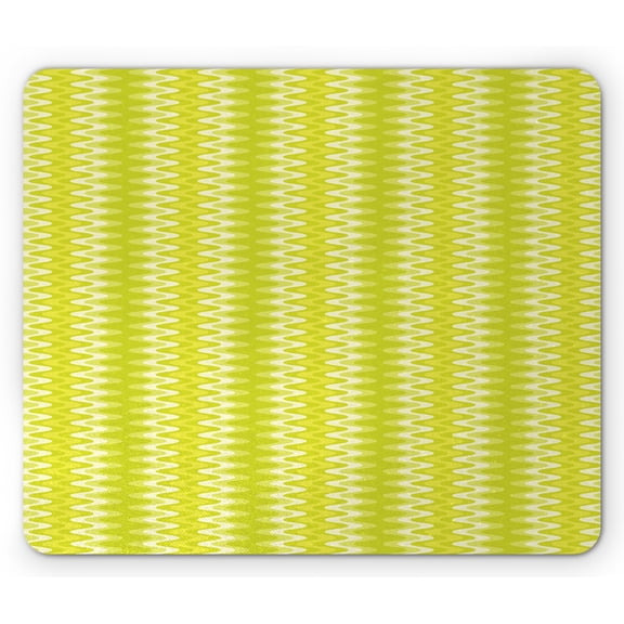 Abstract Mouse Pad, Continuous Wavy Vertical Stripes in Nature Inspired Green Tones Print, Rectangle Non-Slip Rubber Mousepad, Yellow Green and Cream, by Ambesonne
