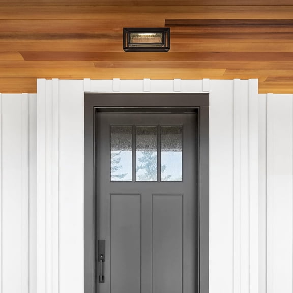 Hartbrook Outdoor Integrated LED Ceiling Light with Clear Glass for Porch Entryway , Matte Black, 589234-BLK