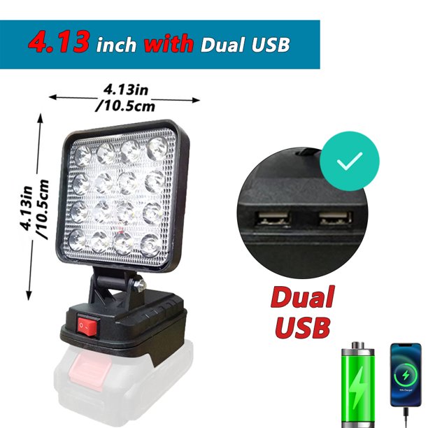 Para Ma*kita Linterna de Batería Li-ion de 14.4V-18V Linterna Exterior de 4 Pulgadas Luz de Trabajo LED Inalámbrica Lámpara de Acampar Iluminación de Emergencia