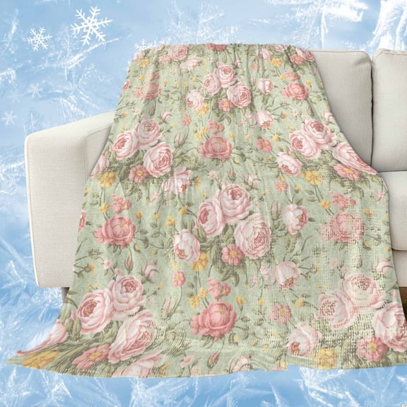 Pink Flowers Cooling Blanket, Lightweight Breathable Summer Throw Blanket with Double Sided Cold Effect,Green Country Botanical Floral Leaves Picnic Beach Blankets Bed Sheet for Hot Sleepers 50"x60"