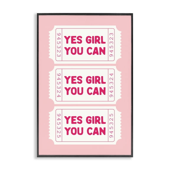 Stupell Industries Art Deco Yes Girl You Can on Pink Black Framed Giclee Art, 12 x 18, by Lettered and Lined