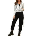 thumbnail image 2 of Unique Bargains Women's Track Holographic Shiny Metallic Zip Front Jacket S Silver, 2 of 7