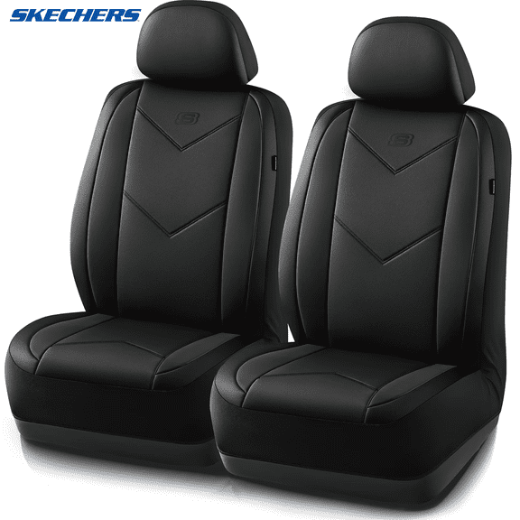 Skechers Sport Leather Car Seat Cover – Front Seat Premium Comfort, Breathable Design, Universal Fit for Cars, SUVs, and Trucks - Black