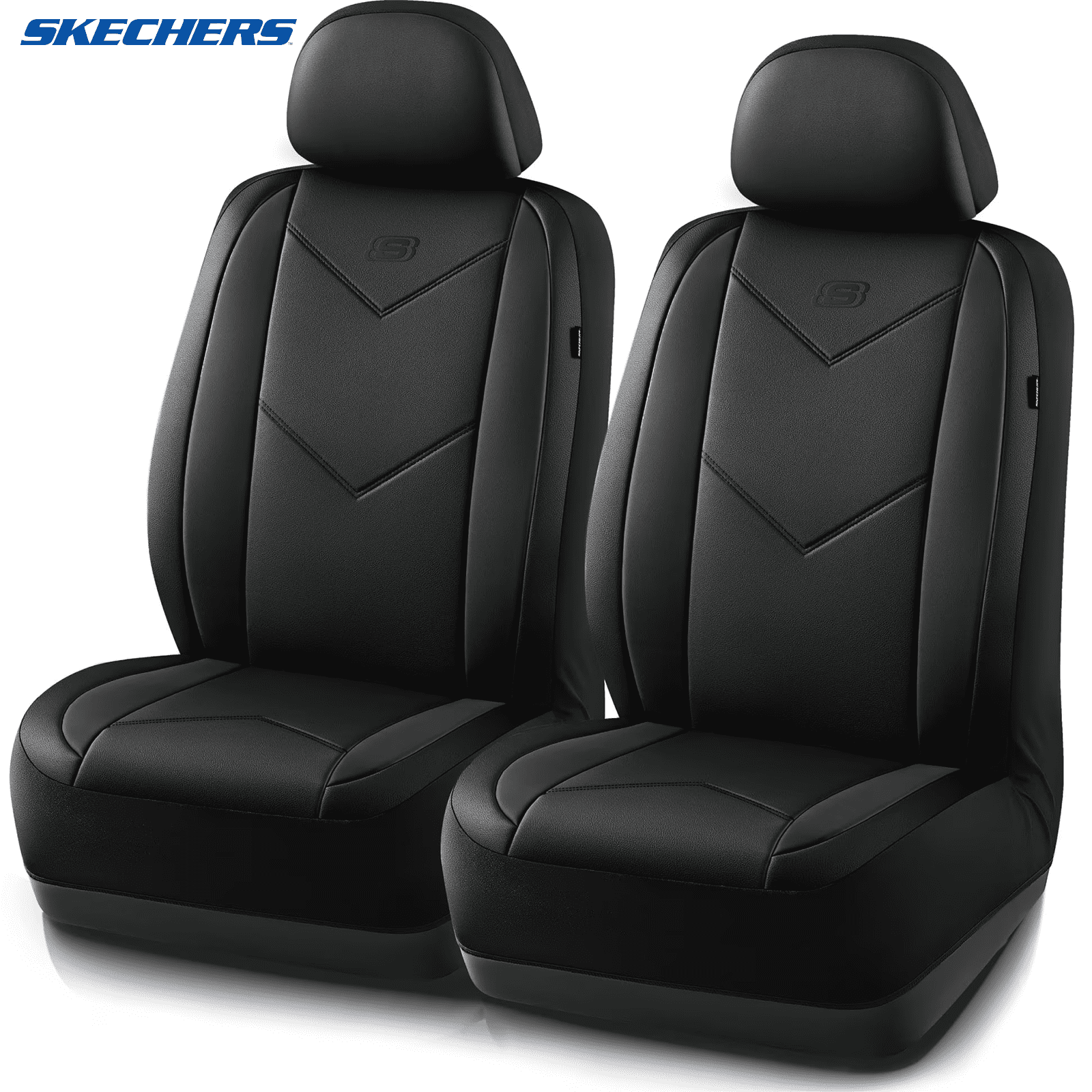 Skechers Sport Leather Car Seat Cover – Front Seat Premium Comfort, Breathable Design, Universal Fit for Cars, SUVs, and Trucks - Black