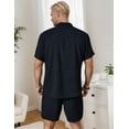 thumbnail image 4 of Men's 2 Pieces Cotton Linen Set Short Sleeve Button Down Shirts Summer Beach Shorts Casual Outfits, 4 of 5