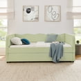 thumbnail image 5 of Full Size Gingham Upholstered Daybed, 3-in-1 Convertible Sofa Bed with Pull-Out Trundle and Side Storage Pockets, Multifunctional Furniture for Small Space & Various Room Layouts,Green, 5 of 10