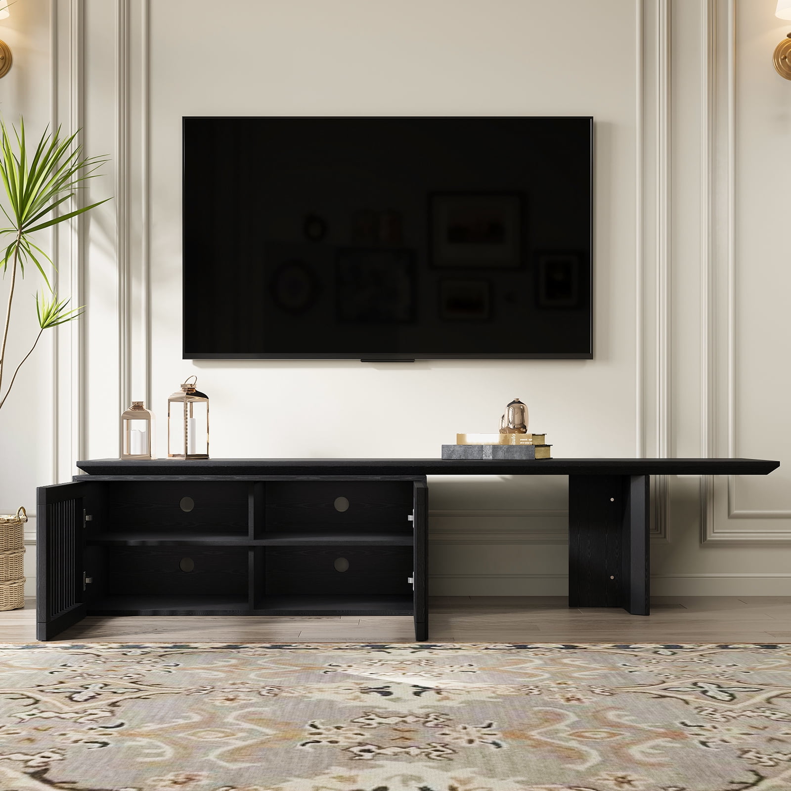 ​​Extendable TV Stand with Storage for TVs Up to 100" - Adjustable Width (63.4"-94.5") Black Media Console - Modern Entertainment Center for Living Room/Bedroom​