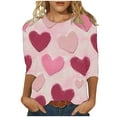 thumbnail image 2 of Styesk T-Shirts pour Femmes à Manches 3/4 Longueur, Imprimé Cœur, Hauts de Sortie, T-Shirts Confortables et Doux à Col Rond, Chandail à Enfiler, T-shirt Léger de Mode, Graphique de la Saint-Valentin, Grande Taille, Hauts Décontractés, 2 of 5