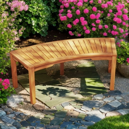 Spaco 1 Piece Acacia Wood Curved Bench for 2-Person, Bench for Patio, Garden, Backyard, Brown