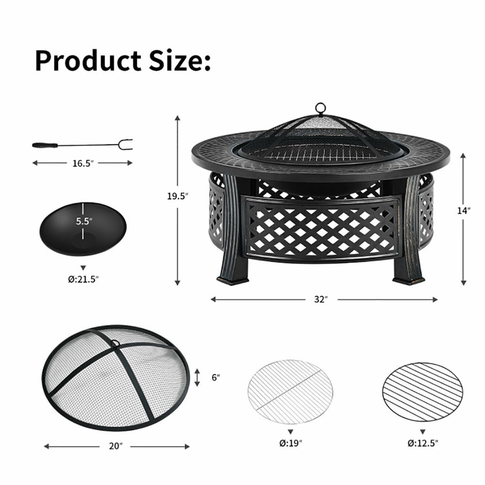 Yardi Yard Outdoor Fire Pit with BBQ Grill and High-temp Resistance Finish, Propane Fire Pit for Outdoor, Outside Patio Deck and Garden