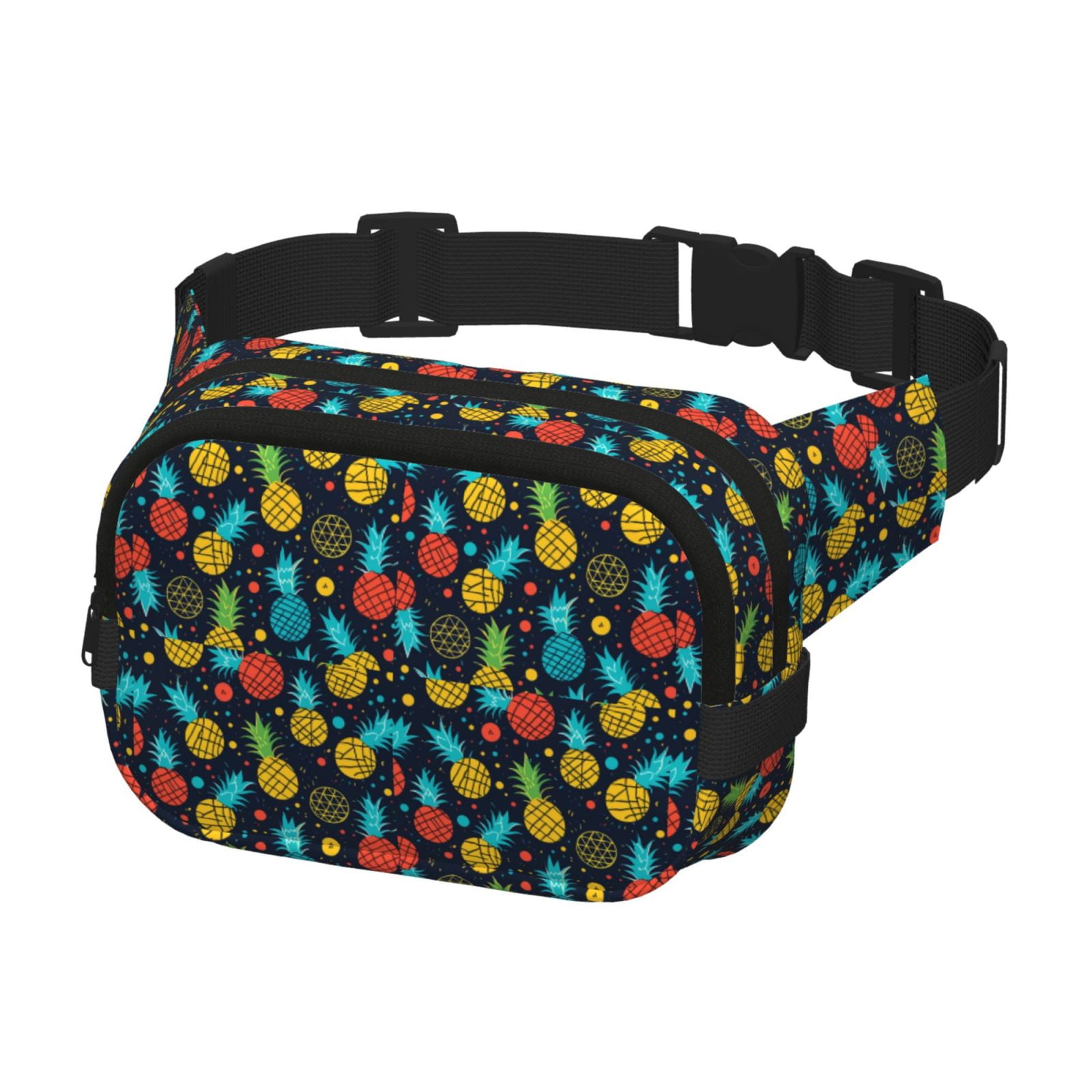 Picia Colorful Pineapple Print Square Double-Layer Waist Bag Mini Adjustable Waist Belt Bag Exercise Running Travel Hiking