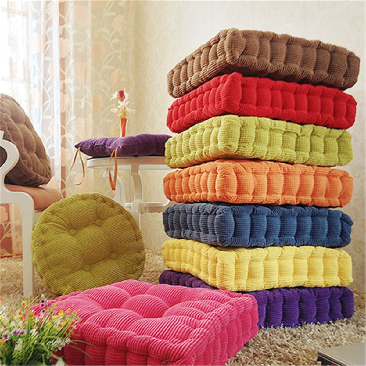 4Pcs 20x20 inch Comfortable Soft Corduroy Tufted Floor Cushion Thicken