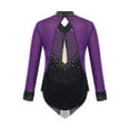 thumbnail image 5 of Doomiva Kids Girls Rhythmic Gymnastics Dance Leotard Sparkly Rhinestone Mesh Splice Bodysuit Figure Ice Skating Jumpsuit A Purple 10, 5 of 7
