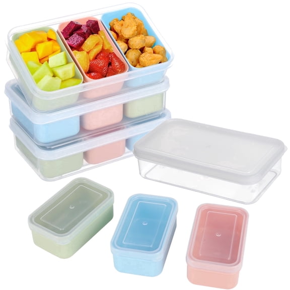 4 Pack Snack Containers with 3 Removable Compartments, Bento Box for Meal Prep, Reusable Dishwasher Safe Food Storage, Leak-Proof and Stackable