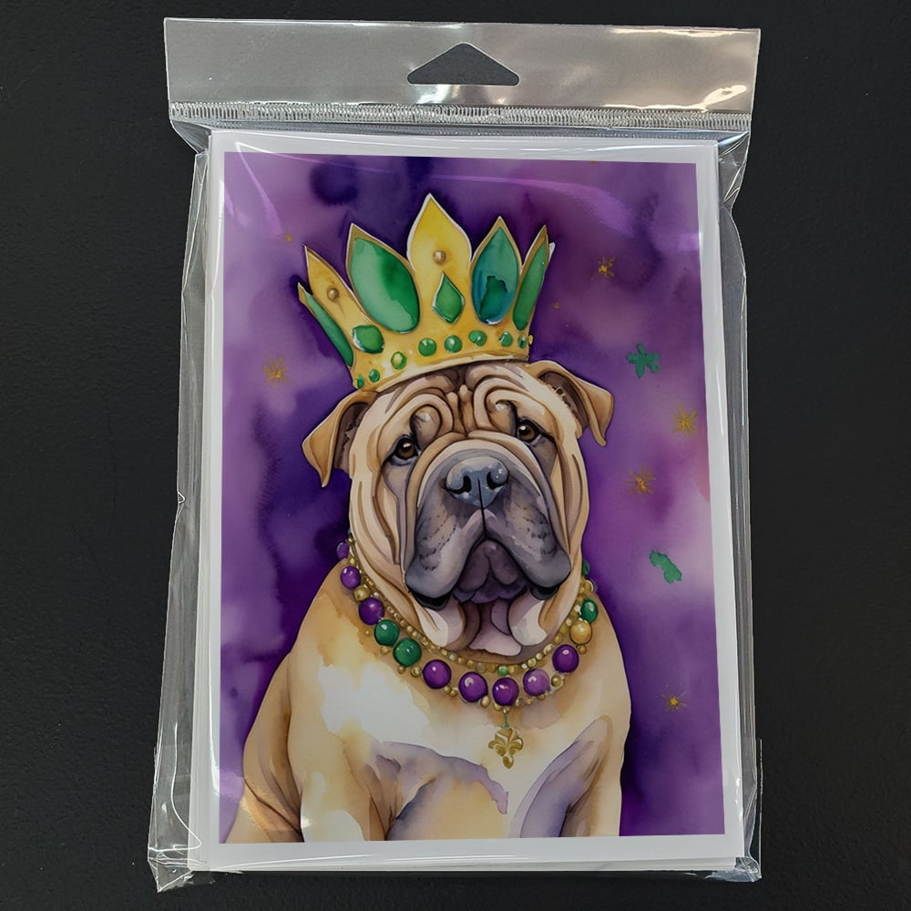 Shar Pei King of Mardi Gras Greeting Cards Pack of 8 7 in x 5 in