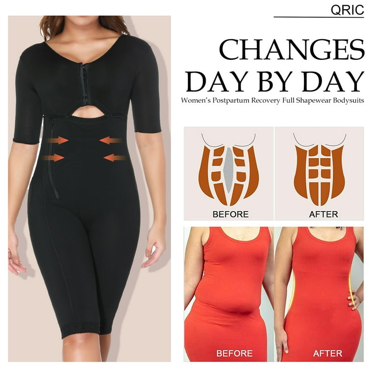QRIC Women's Full Bodysuit Compression Garments Post Surgery Shapewear  Waist Tummy Control Mid-Thigh After Liposuction Fajas Moleadoras (S-3XL) 