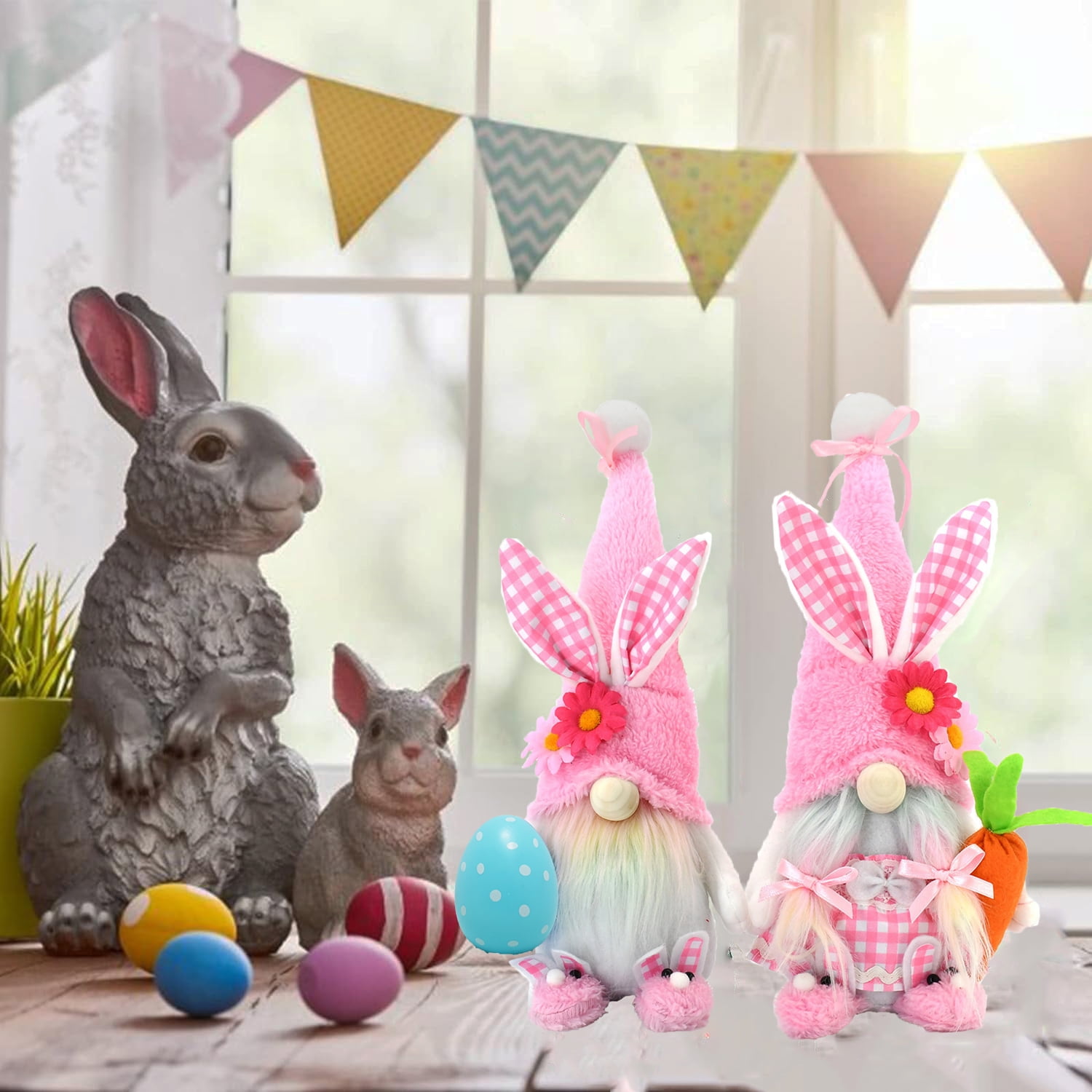 Ayieyill 12.2’ Easter Gnomes, Indoor Easter Decoration for The Home, Easter Decor Flocked Bunny Gnome Plush (2Pcs)