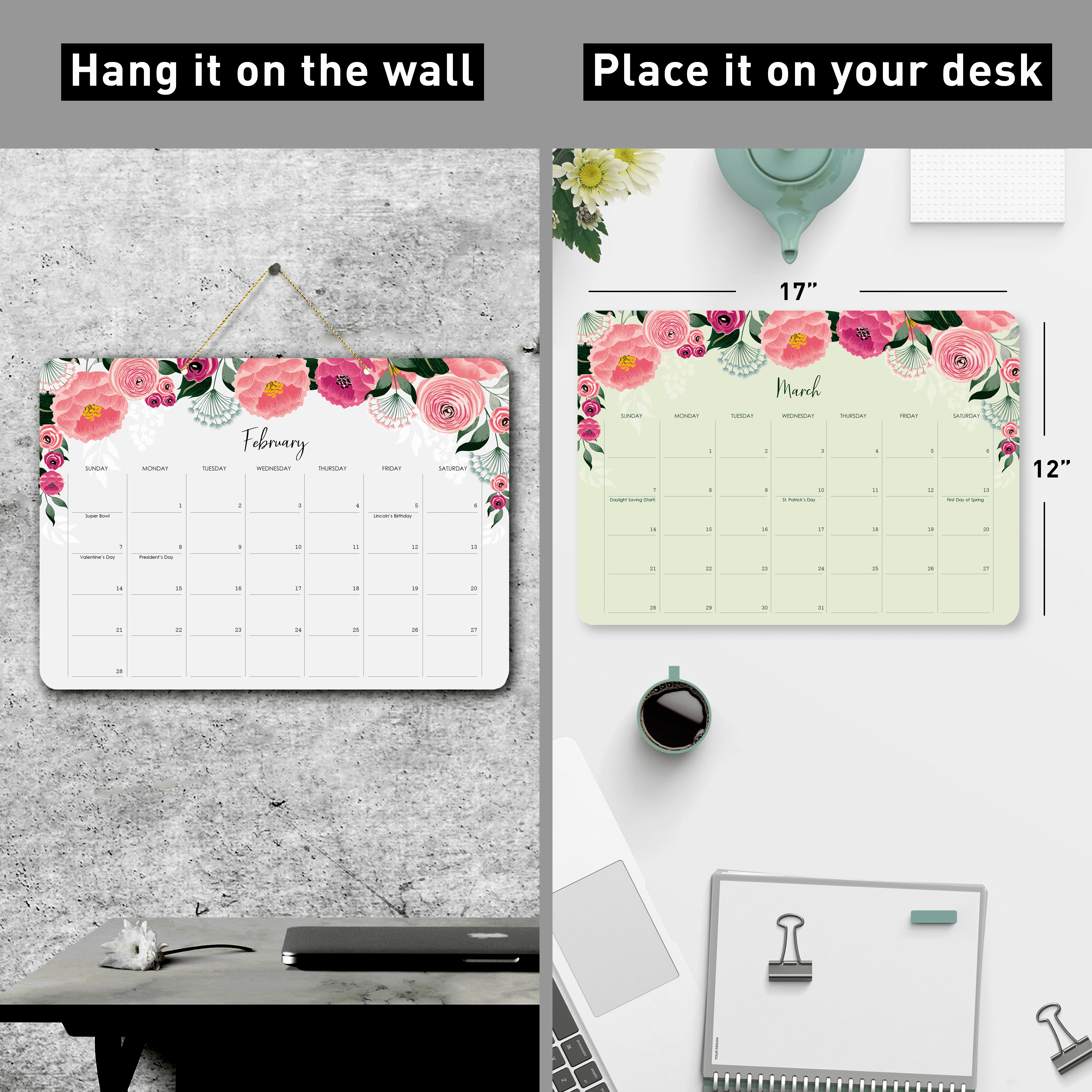 MUDRIT 2021 Desk/Wall Yearly Calendar Large Pages 12 X 17 Monthly Planner