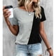 thumbnail image 4 of Camiseta de manga corta para mujer, estilo informal, con bloqueo de color, cuello redondo, camiseta de verano con decoración de botones para uso diario, gris claro XXL, 4 of 7