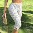 thumbnail image 7 of Cagogo Women's High Waisted Capri Pants Stretch Polka Dot Casual Leggings Active Shorts Summer Vacation Beach Travel Workout Trousers, White M, 7 of 7
